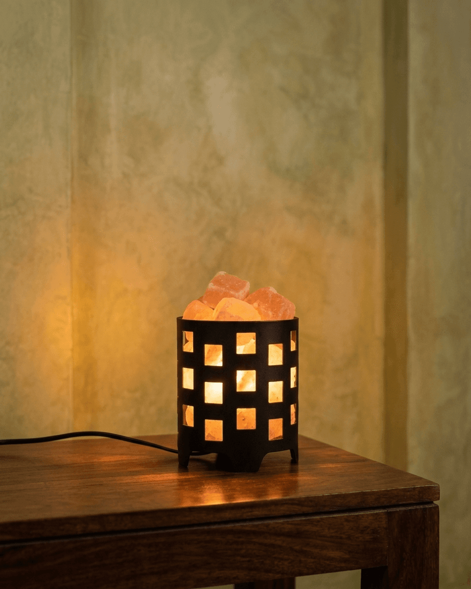 Lit honeycomb salt lamp